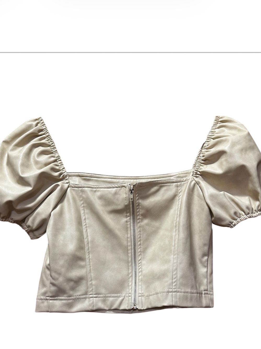 7 For All Mankind Cream Puff-Sleeve Square Neck Crop Top - Picture 2 of 3